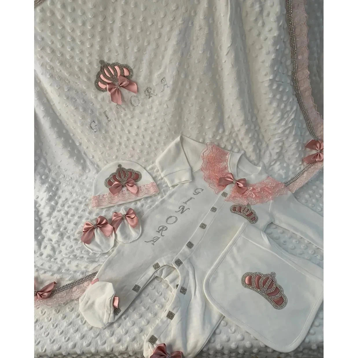 RoyalBaby™ - Ensemble Hôpital de Sortie Naissance Bling 5 Pièces Princesse/Prince - Bébé Ange