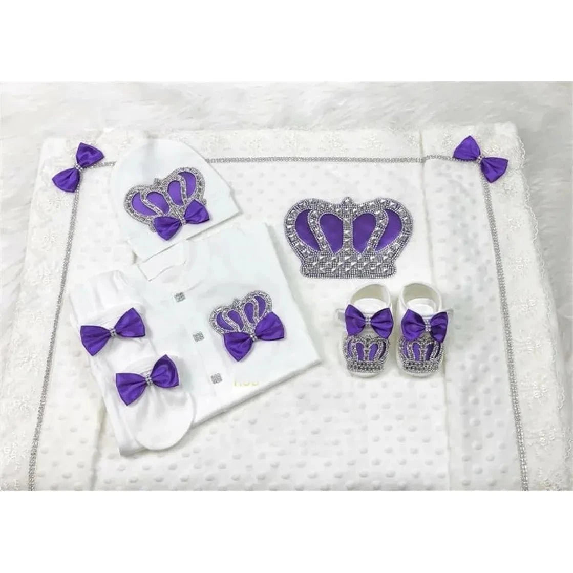 RoyalBaby™ - Ensemble Hôpital de Sortie Naissance Bling 5 Pièces Princesse/Prince - Bébé Ange