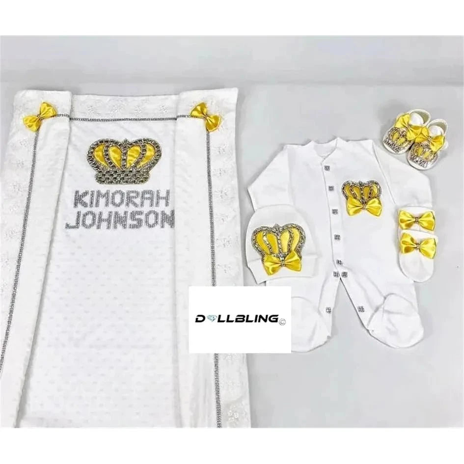 RoyalBaby™ - Ensemble Hôpital de Sortie Naissance Bling 5 Pièces Princesse/Prince - Bébé Ange