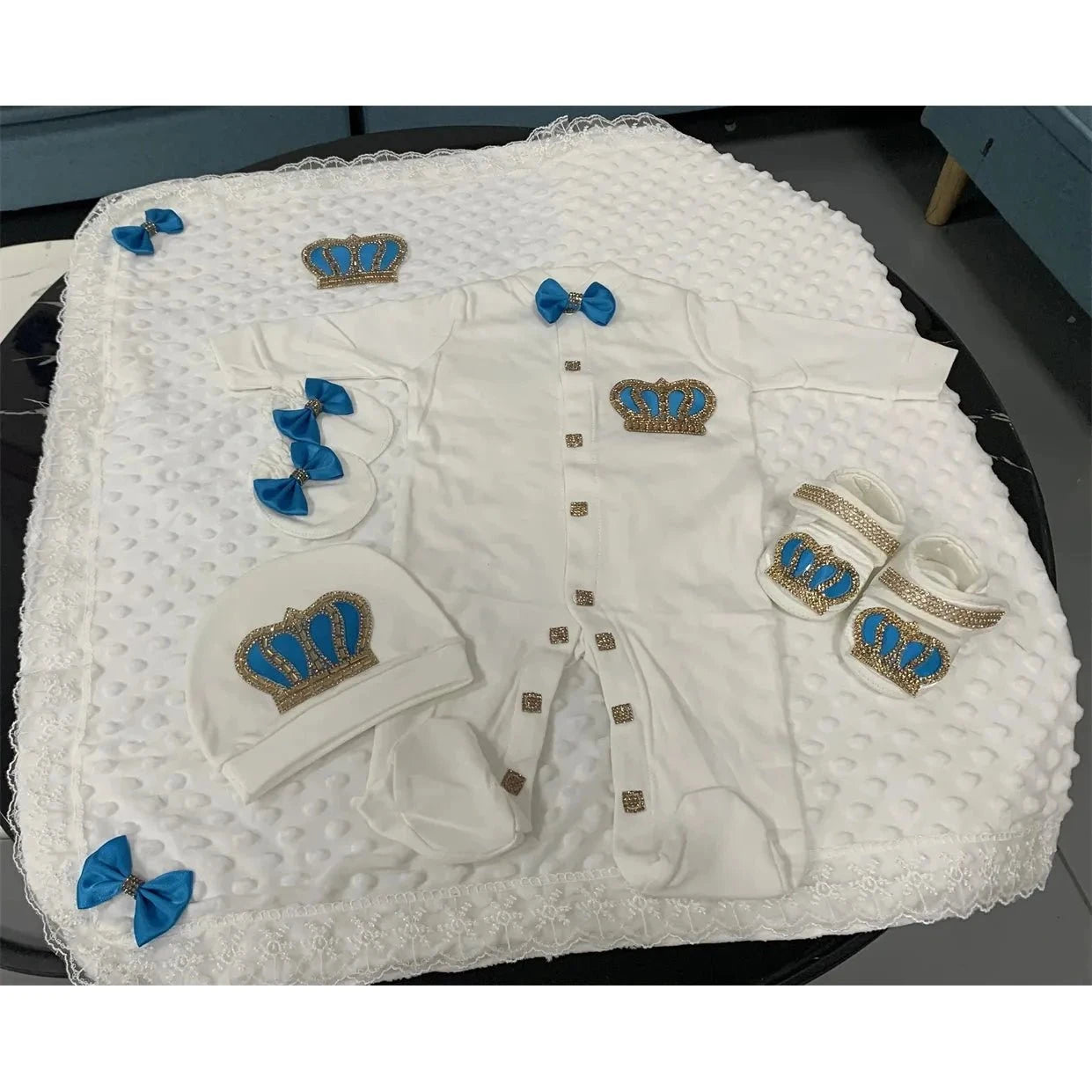 RoyalBaby™ - Ensemble Hôpital de Sortie Naissance Bling 5 Pièces Princesse/Prince - Bébé Ange