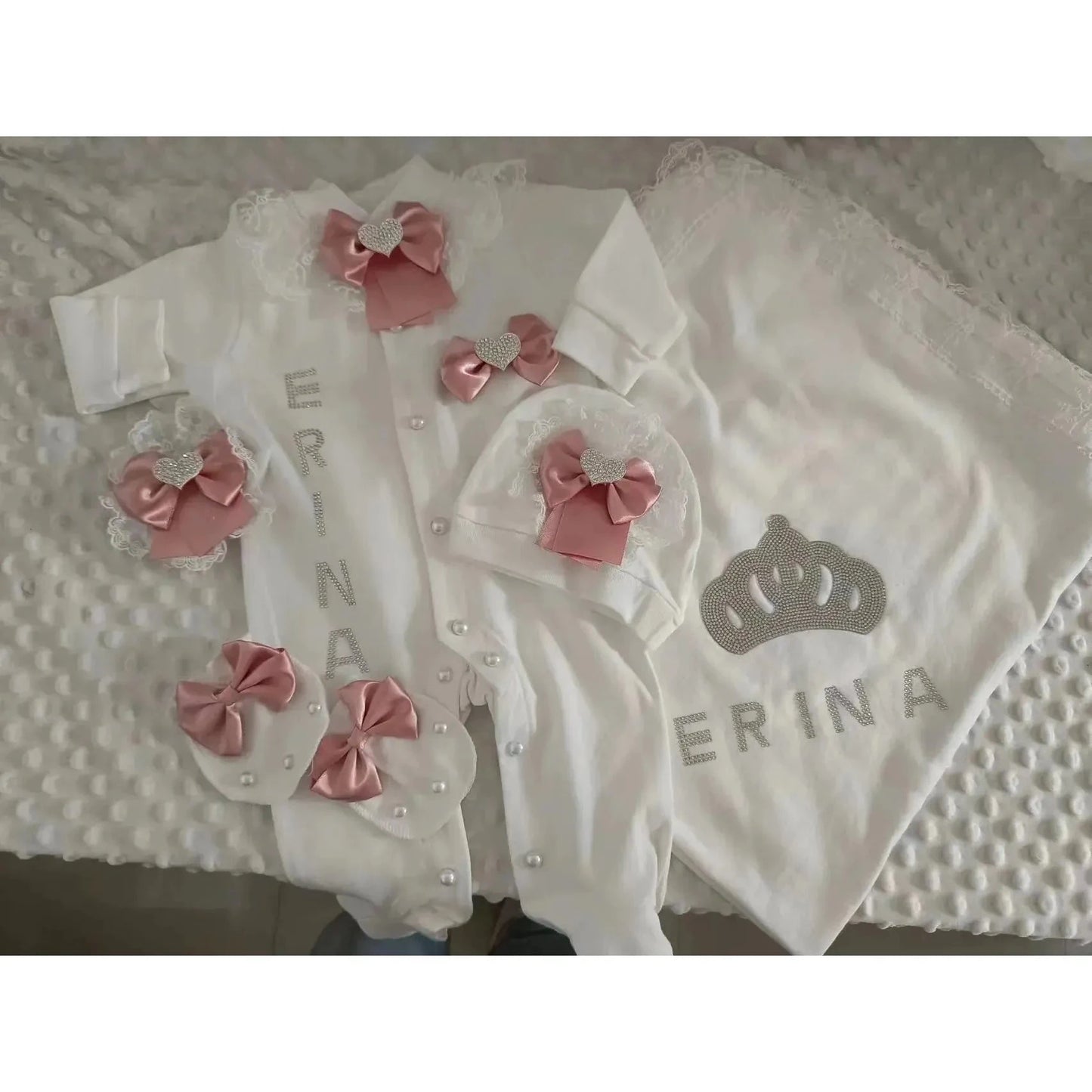 RoyalBaby™ - Ensemble Hôpital de Sortie Naissance Bling 5 Pièces Princesse/Prince - Bébé Ange