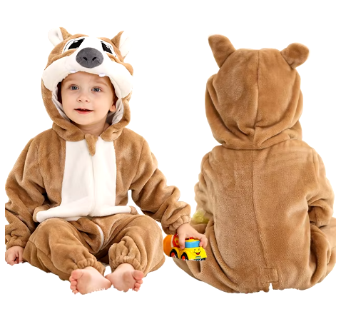 FluffyZoo - Barboteuse d'Hiver à Capuche pour Bébé avec Motifs Animaux (0-3 Ans) - Bébé Ange