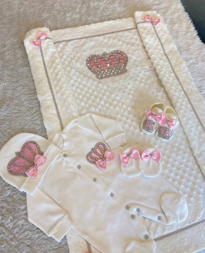 RoyalBaby™ - Ensemble Hôpital de Sortie Naissance Bling 5 Pièces Princesse/Prince