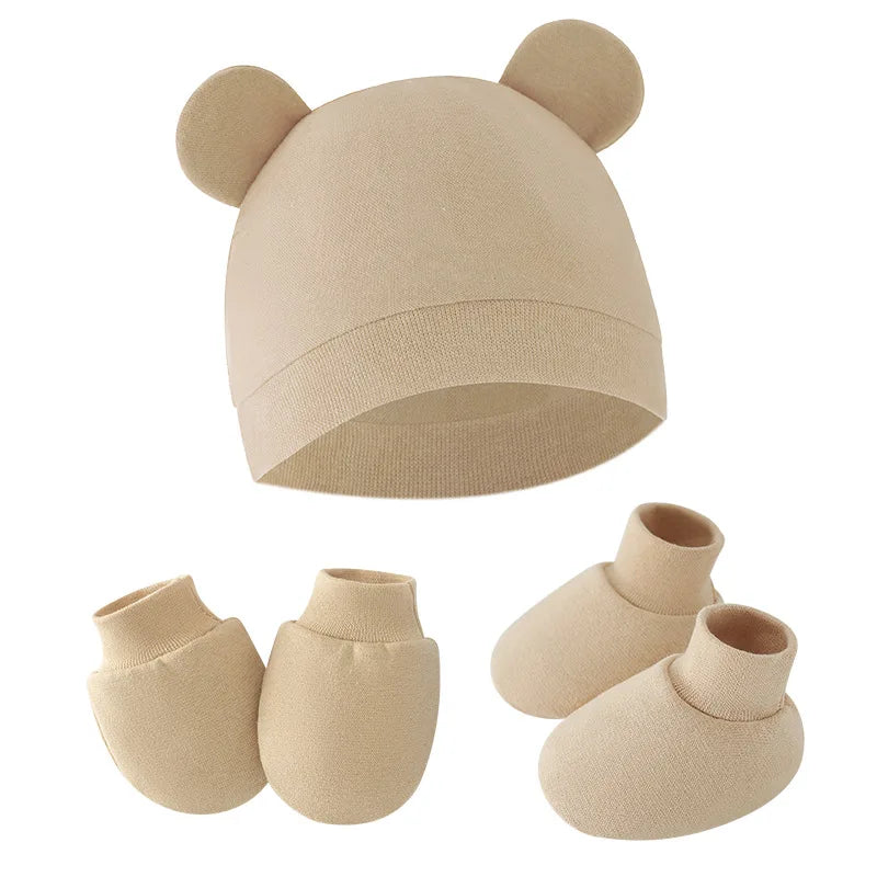 BabyCute - Ensemble 3 Pièces Bonnet, Gants et Chaussettes avec Oreilles pour Nouveau-né - Bébé Ange