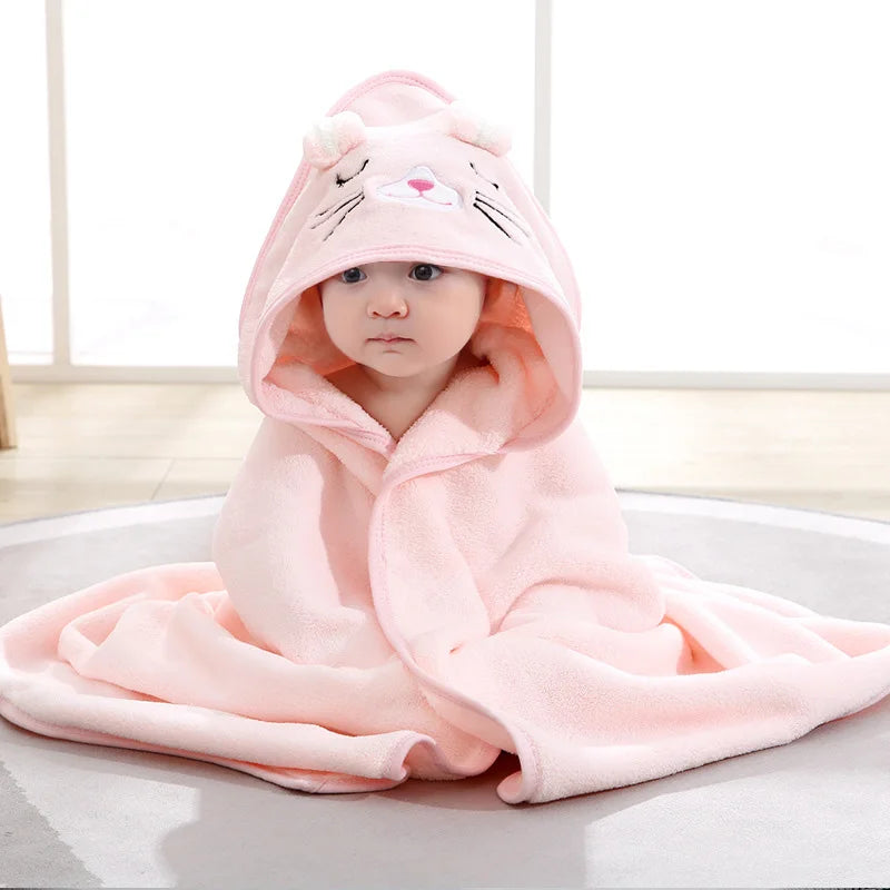 SoftSnuggle™ - Serviette de Bain Bébé à Capuche en Polaire Corail - Bébé Ange