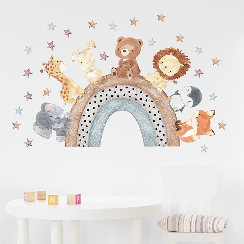 JungleMagique – Stickers Muraux Animaux Africains (Éléphant, Girafe, Ours, Renard) – Décoration pour Chambre d'Enfant, Lot de 2 - Bébé Ange