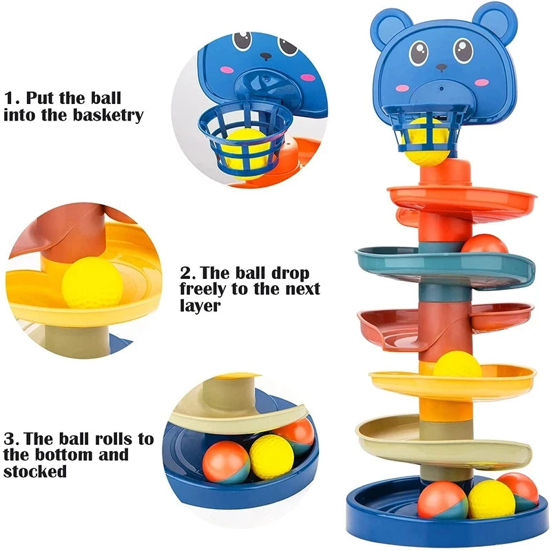 RolliToys - Tour de Boules Montessori pour Bébé, Jeu d'Éveil et de Développement Empilable - Bébé Ange