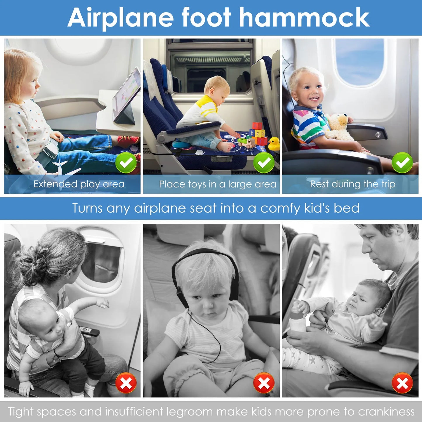 FlyRest - Lit de Voyage pour Enfant en Avion, Hamac Portable et Repose-Pieds - Bébé Ange