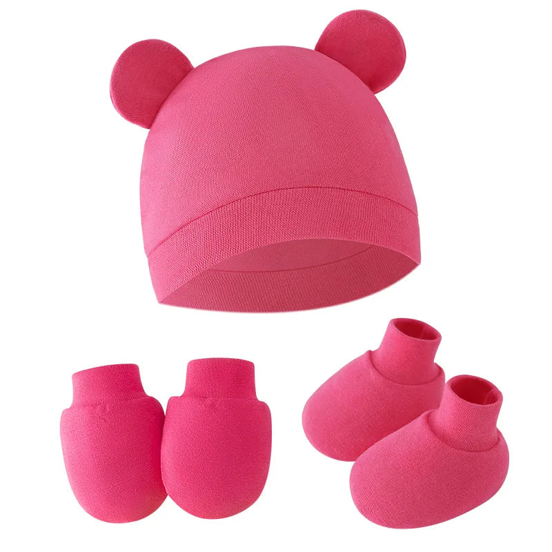 BabyCute - Ensemble 3 Pièces Bonnet, Gants et Chaussettes avec Oreilles pour Nouveau-né - Bébé Ange