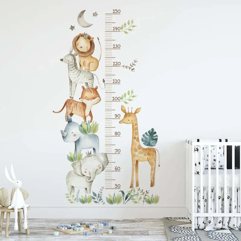 KinderGrow - Stickers Muraux Animaux en 3 Pièces, Règle de Hauteur Étanche et Amovible pour Chambre d'Enfant - Bébé Ange