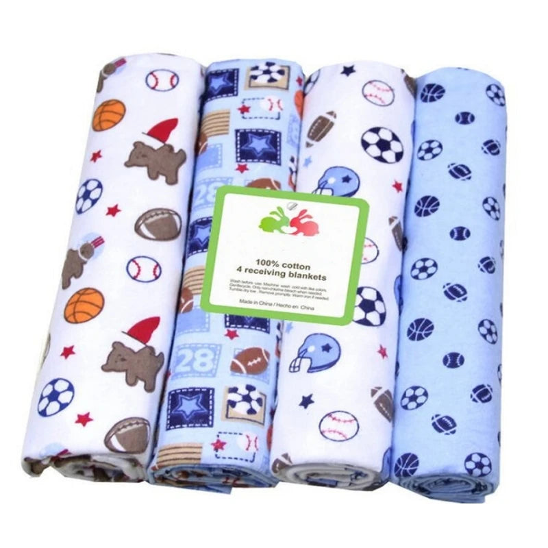 BabySnuggle™ - Lot de 4 Couvertures en Flanelle 100% Coton pour Nouveau-né, Super Douces et Absorbantes, 76x76cm - Bébé Ange