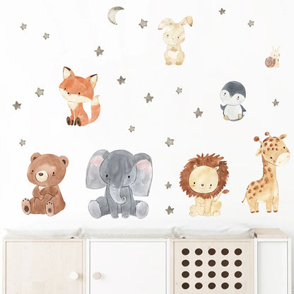 JungleMagique – Stickers Muraux Animaux Africains (Éléphant, Girafe, Ours, Renard) – Décoration pour Chambre d'Enfant, Lot de 2 - Bébé Ange