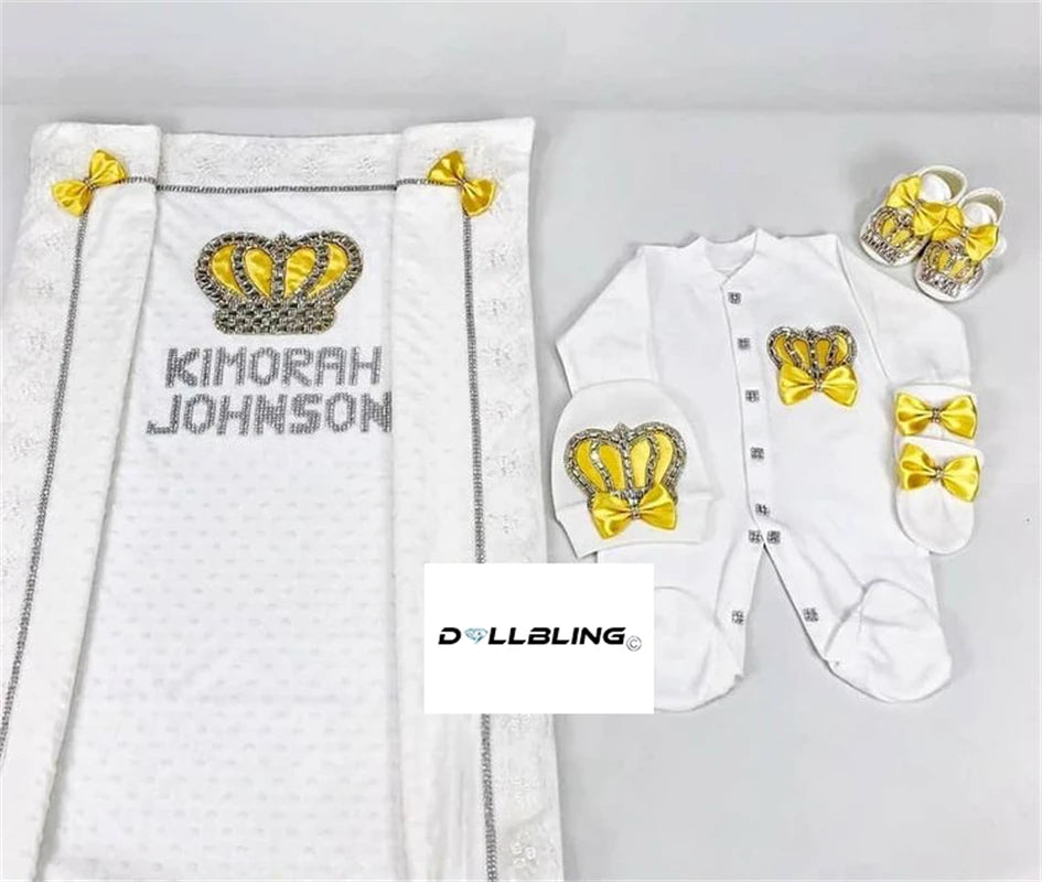 RoyalBaby™ - Ensemble Hôpital de Sortie Naissance Bling 5 Pièces Princesse/Prince - Bébé Ange