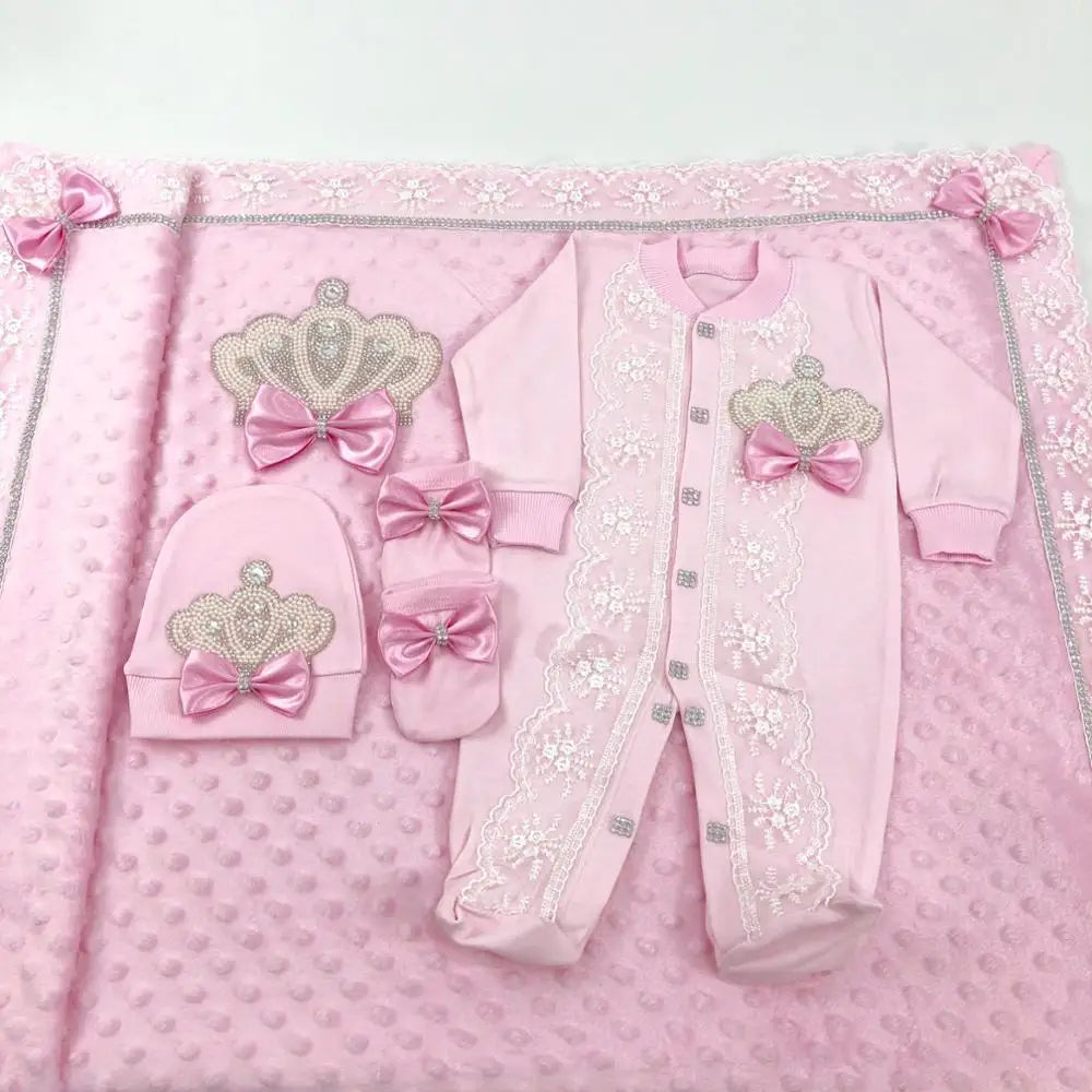 RoyalBaby™ - Ensemble Hôpital de Sortie Naissance Bling 5 Pièces Princesse/Prince