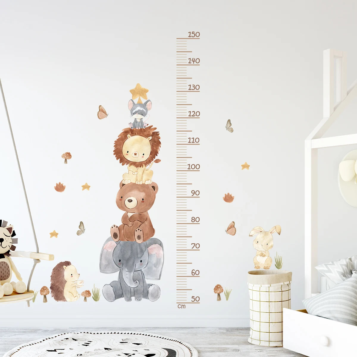 KinderGrow - Stickers Muraux Animaux en 3 Pièces, Règle de Hauteur Étanche et Amovible pour Chambre d'Enfant - Bébé Ange