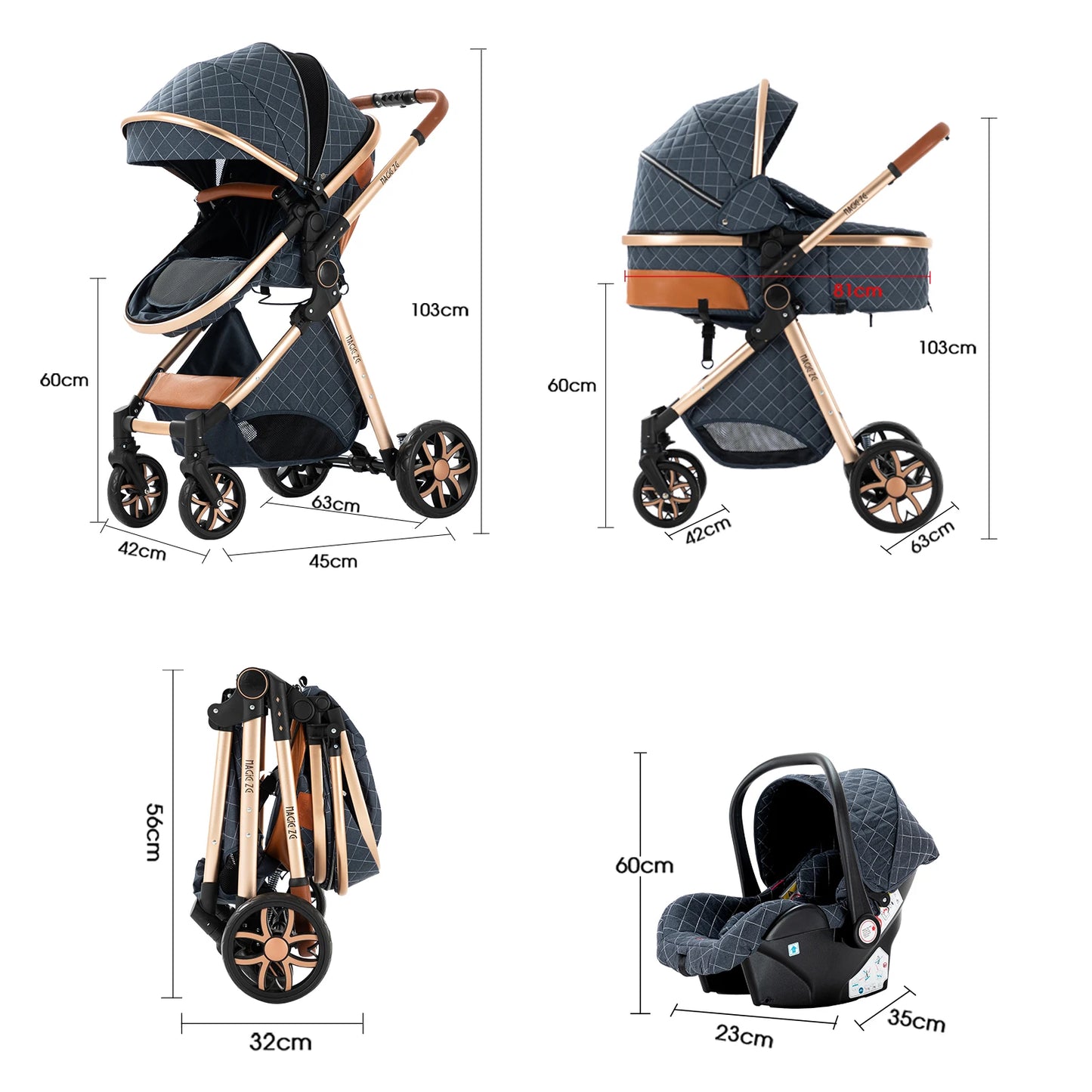 LuxBaby™ - Poussette de Luxe 3 en 1 pour Bébé - Bébé Ange