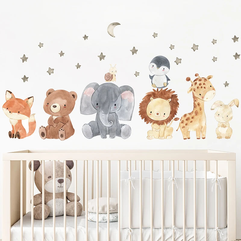 JungleMagique – Stickers Muraux Animaux Africains (Éléphant, Girafe, Ours, Renard) – Décoration pour Chambre d'Enfant, Lot de 2 - Bébé Ange