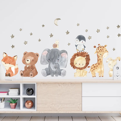 JungleMagique – Stickers Muraux Animaux Africains (Éléphant, Girafe, Ours, Renard) – Décoration pour Chambre d'Enfant, Lot de 2 - Bébé Ange