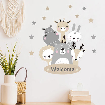 JungleMagique – Stickers Muraux Animaux Africains (Éléphant, Girafe, Ours, Renard) – Décoration pour Chambre d'Enfant, Lot de 2 - Bébé Ange