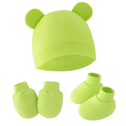 BabyCute - Ensemble 3 Pièces Bonnet, Gants et Chaussettes avec Oreilles pour Nouveau-né - Bébé Ange