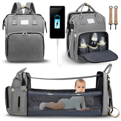 BabyTravel - Sac à Dos à Langer avec Lit Pliable et Port USB - Bébé Ange