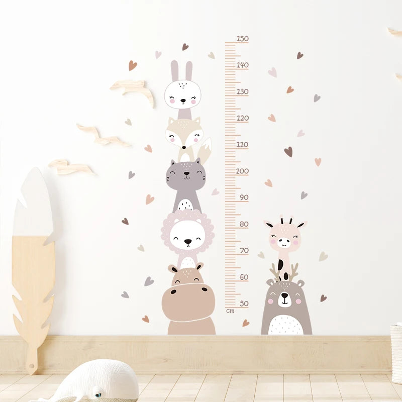 KinderGrow - Stickers Muraux Animaux en 3 Pièces, Règle de Hauteur Étanche et Amovible pour Chambre d'Enfant - Bébé Ange