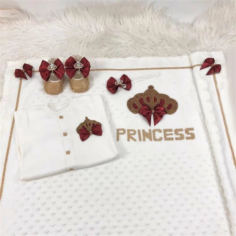 RoyalBaby™ - Ensemble Hôpital de Sortie Naissance Bling 5 Pièces Princesse/Prince - Bébé Ange