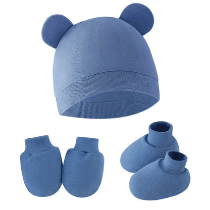 BabyCute - Ensemble 3 Pièces Bonnet, Gants et Chaussettes avec Oreilles pour Nouveau-né - Bébé Ange