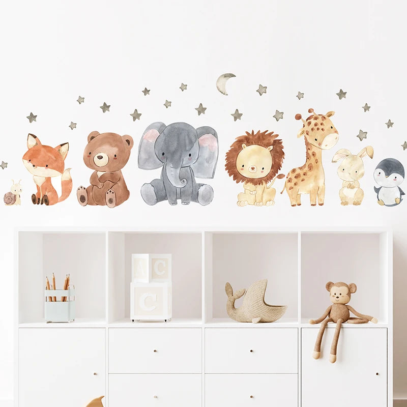 JungleMagique – Stickers Muraux Animaux Africains (Éléphant, Girafe, Ours, Renard) – Décoration pour Chambre d'Enfant, Lot de 2 - Bébé Ange