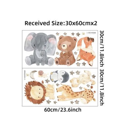 JungleMagique – Stickers Muraux Animaux Africains (Éléphant, Girafe, Ours, Renard) – Décoration pour Chambre d'Enfant, Lot de 2 - Bébé Ange