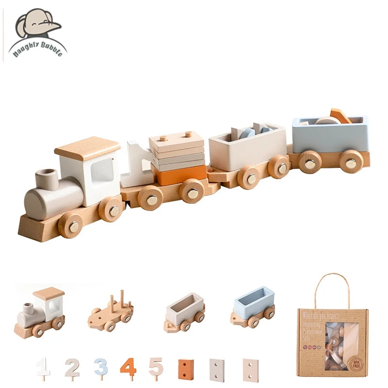 EcoTrain™ - Train en Bois Éducatif Montessori pour Enfants - Bébé Ange