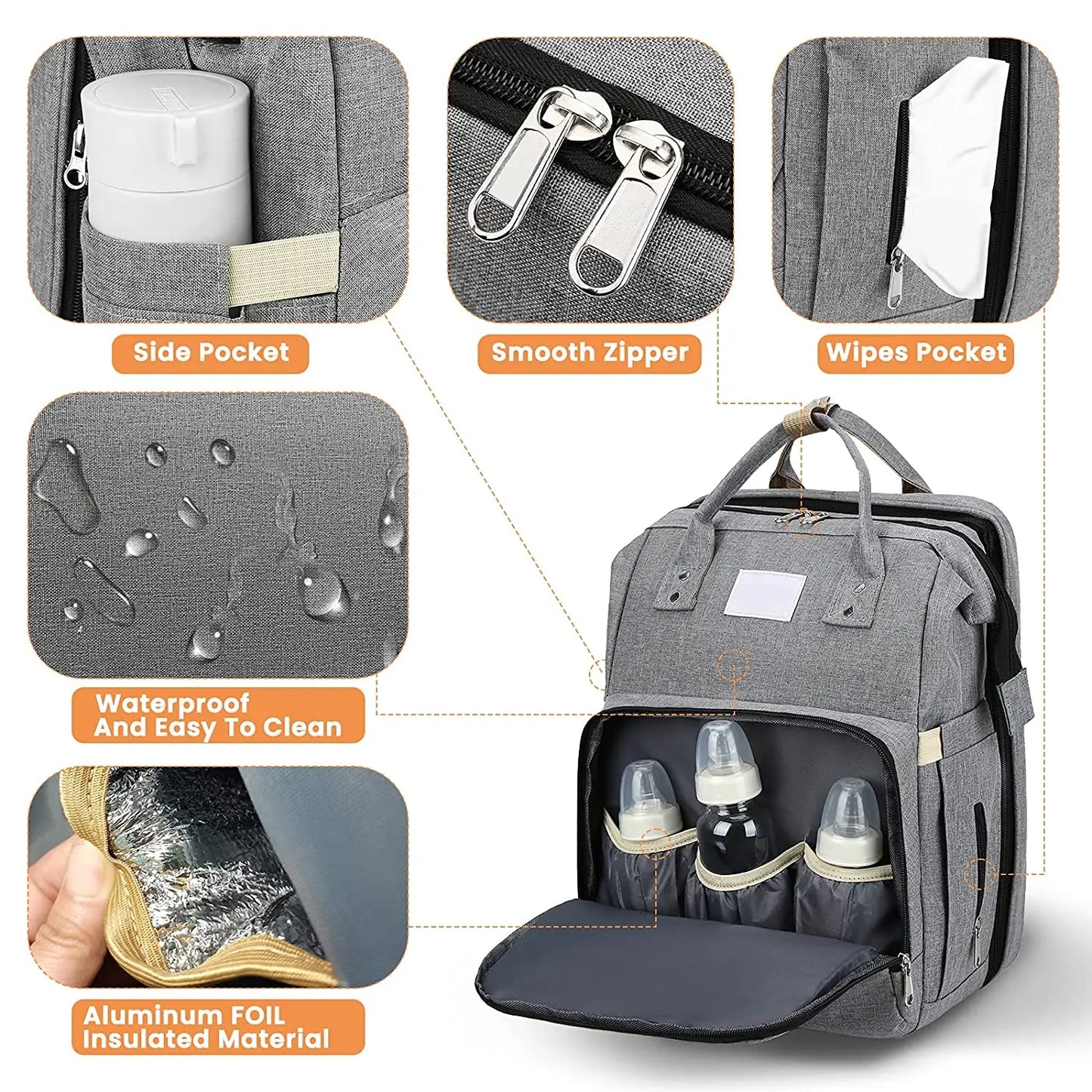 BabyTravel - Sac à Dos à Langer avec Lit Pliable et Port USB - Bébé Ange