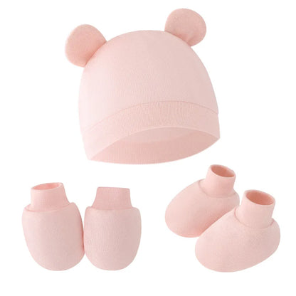 BabyCute - Ensemble 3 Pièces Bonnet, Gants et Chaussettes avec Oreilles pour Nouveau-né - Bébé Ange