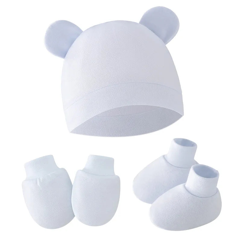 BabyCute - Ensemble 3 Pièces Bonnet, Gants et Chaussettes avec Oreilles pour Nouveau-né - Bébé Ange