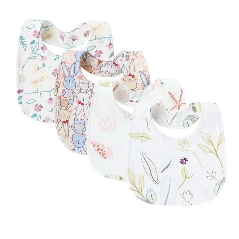 SnuggleBibs™ - Ensemble de 4 Bavoirs en Coton pour Bébé - Protection Douce et Absorbante pour Nouveau-nés - Bébé Ange