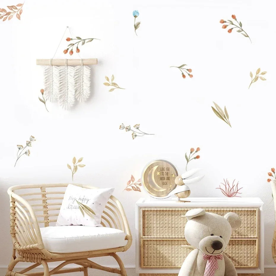 BohoJoli-Autocollant Mural avec Fleurs et Feuilles Interconnectées - Décalcomanies d'Art en Vinyle pour Chambre d'Enfant et Salon, Décoration de Maison - Bébé Ange