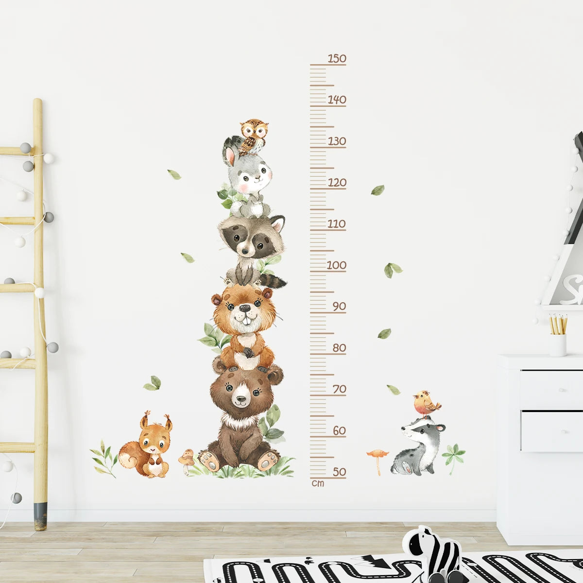 KinderGrow - Stickers Muraux Animaux en 3 Pièces, Règle de Hauteur Étanche et Amovible pour Chambre d'Enfant - Bébé Ange