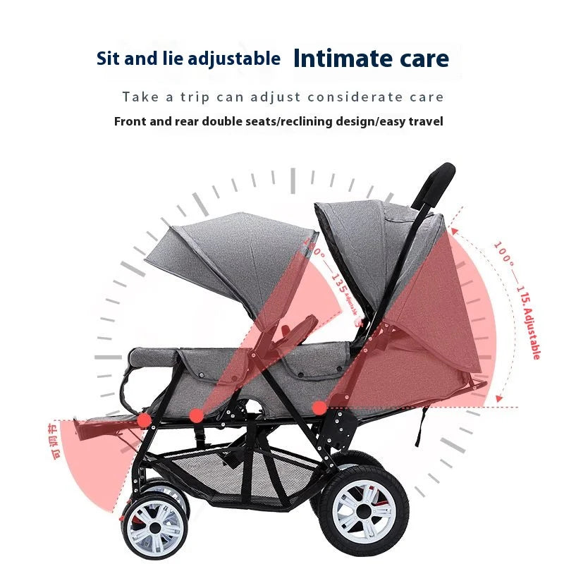 TwinEase™ - Poussette Double Pliable et Multifonctionnelle pour Jumeaux - Bébé Ange