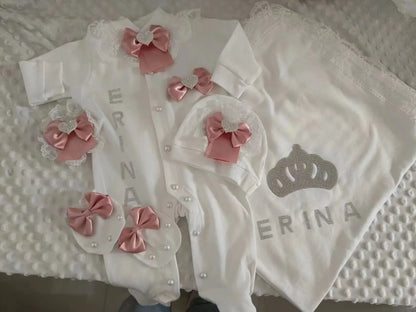 RoyalBaby™ - Ensemble Hôpital de Sortie Naissance Bling 5 Pièces Princesse/Prince - Bébé Ange