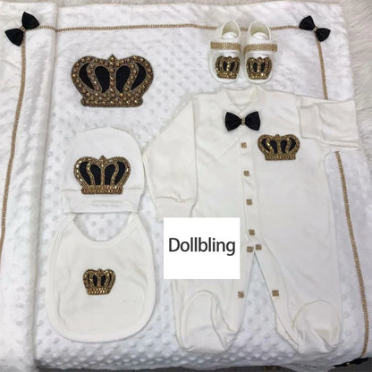 RoyalBaby™ - Ensemble Hôpital de Sortie Naissance Bling 5 Pièces Princesse/Prince - Bébé Ange