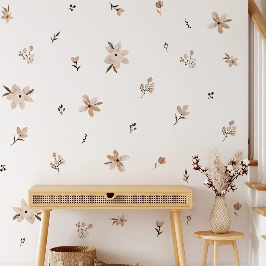 BohoJoli-Autocollant Mural avec Fleurs et Feuilles Interconnectées - Décalcomanies d'Art en Vinyle pour Chambre d'Enfant et Salon, Décoration de Maison - Bébé Ange