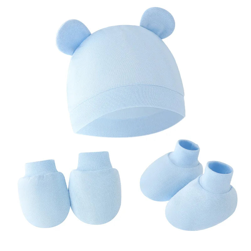 BabyCute - Ensemble 3 Pièces Bonnet, Gants et Chaussettes avec Oreilles pour Nouveau-né - Bébé Ange