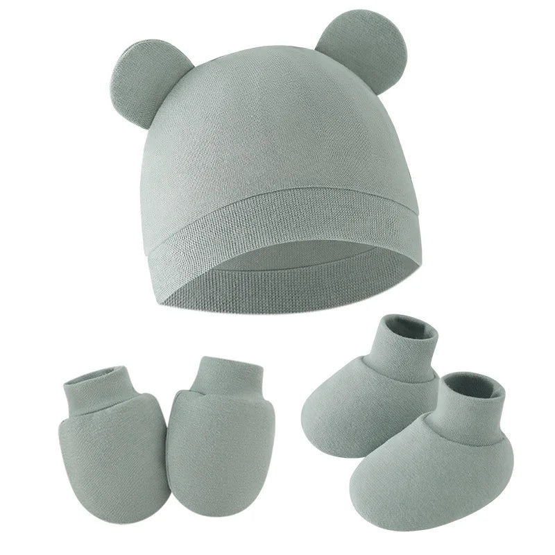 BabyCute - Ensemble 3 Pièces Bonnet, Gants et Chaussettes avec Oreilles pour Nouveau-né - Bébé Ange