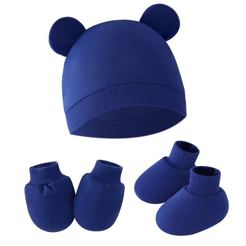 BabyCute - Ensemble 3 Pièces Bonnet, Gants et Chaussettes avec Oreilles pour Nouveau-né - Bébé Ange