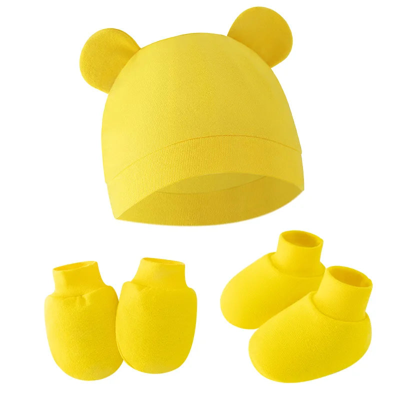 BabyCute - Ensemble 3 Pièces Bonnet, Gants et Chaussettes avec Oreilles pour Nouveau-né - Bébé Ange