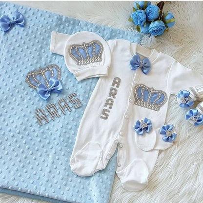 RoyalBaby™ - Ensemble Hôpital de Sortie Naissance Bling 5 Pièces Princesse/Prince - Bébé Ange