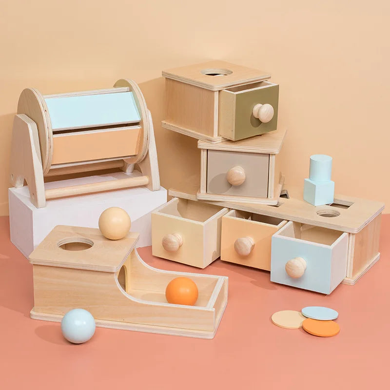 SensoriKid™ - Boîte Ronde et Rectangulaire avec Tambour Tournant Macaron pour Bébé - Bébé Ange