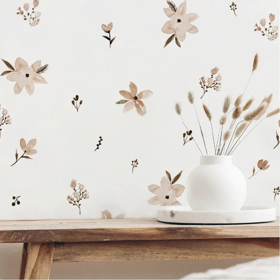 BohoJoli-Autocollant Mural avec Fleurs et Feuilles Interconnectées - Décalcomanies d'Art en Vinyle pour Chambre d'Enfant et Salon, Décoration de Maison - Bébé Ange