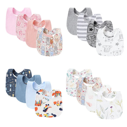 SnuggleBibs™ - Ensemble de 4 Bavoirs en Coton pour Bébé - Protection Douce et Absorbante pour Nouveau-nés - Bébé Ange