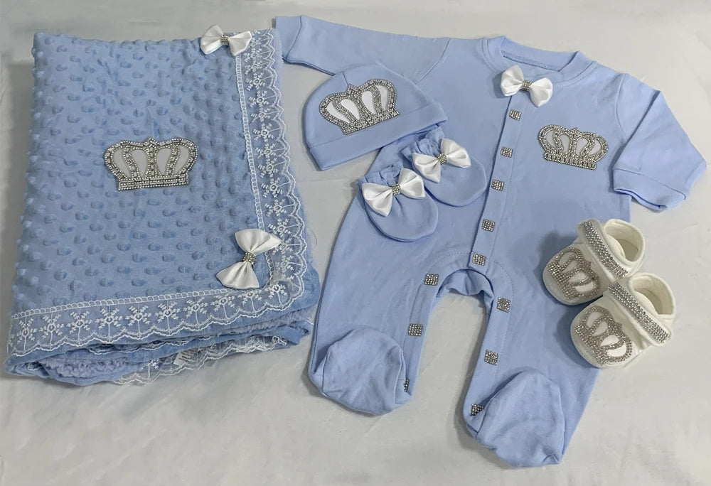 RoyalBaby™ - Ensemble Hôpital de Sortie Naissance Bling 5 Pièces Princesse/Prince - Bébé Ange